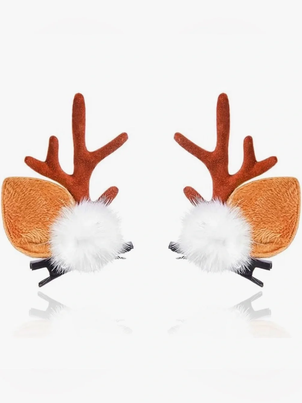 NWT Brown Reindeer Antler Hair Clips for Kids - Festive Holiday Accessory